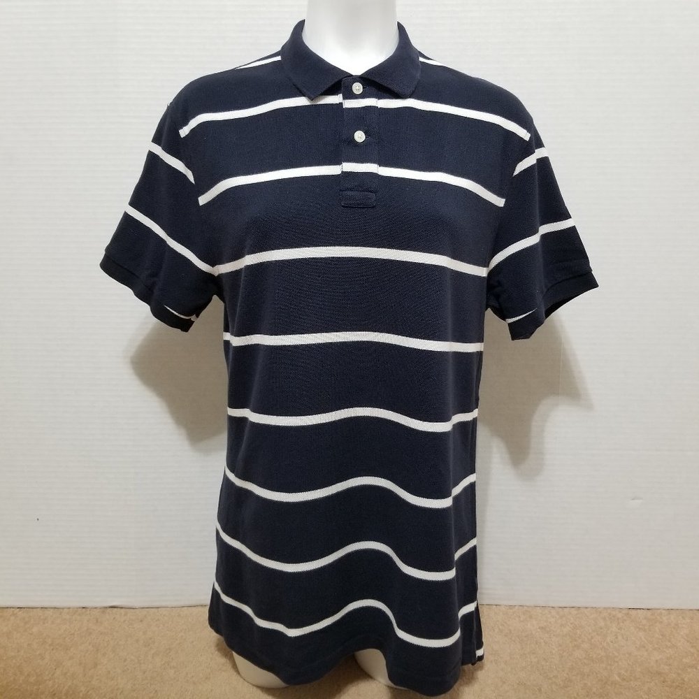 J.Crew shirt Medium Washed Piqué Polo Nautical Stripe Briton short sleeve 53259